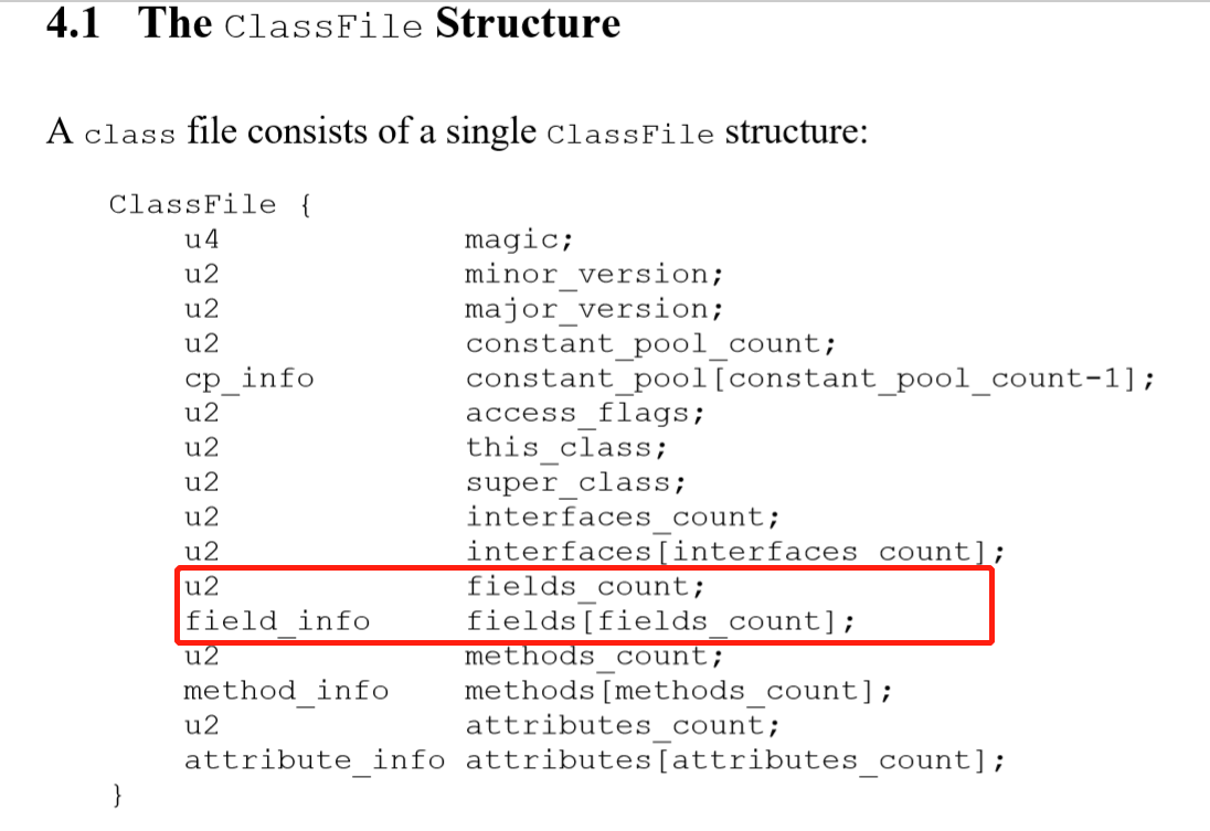 "The ClassFile Structure" section of The Java Virtual Machine Specification